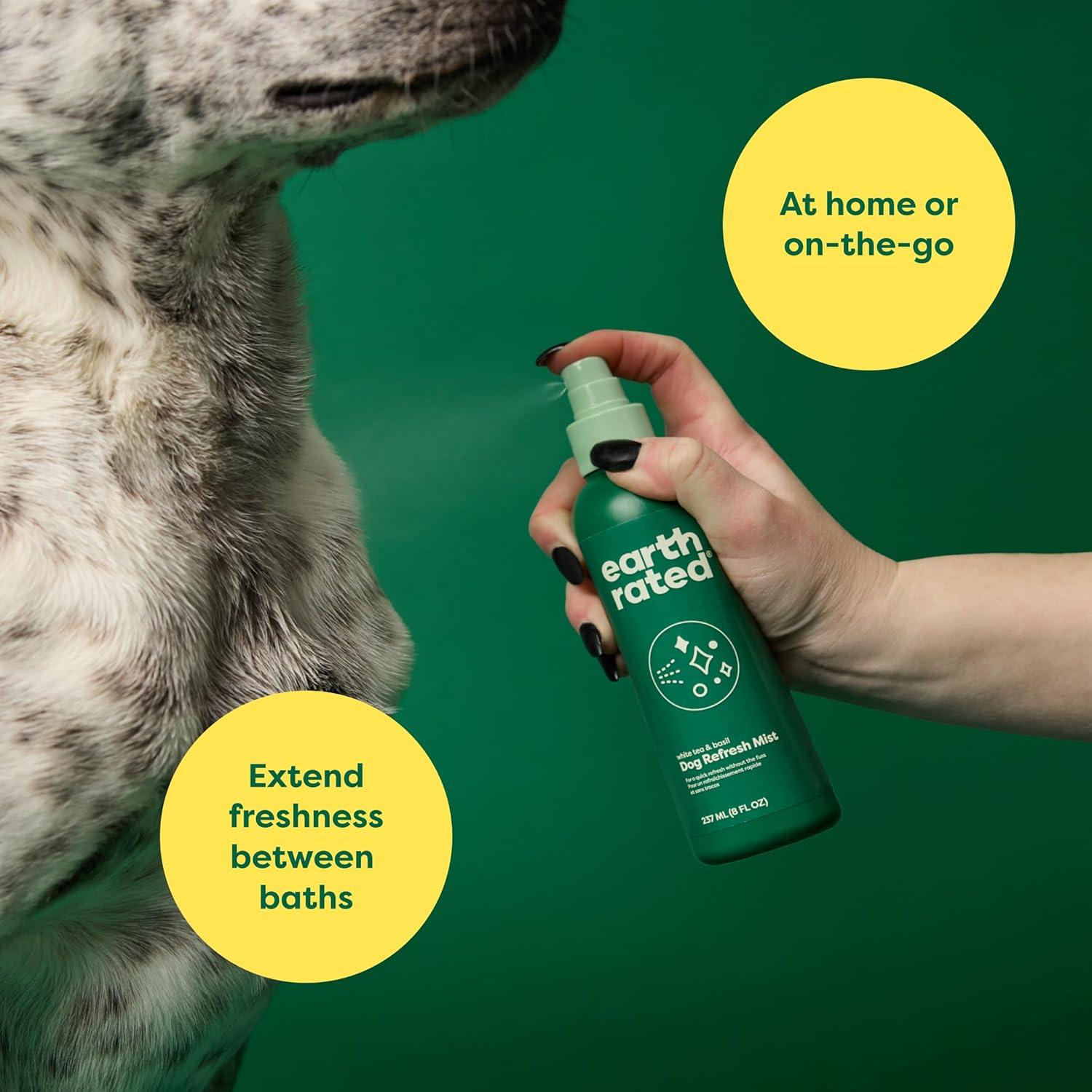 imageEarth Rated Dog Deodorizing Spray Conditioning ampamp OdorEliminating Perfume for Dogs for All Coat Types Refreshing White Tea ampamp Basil Scent 8 oz