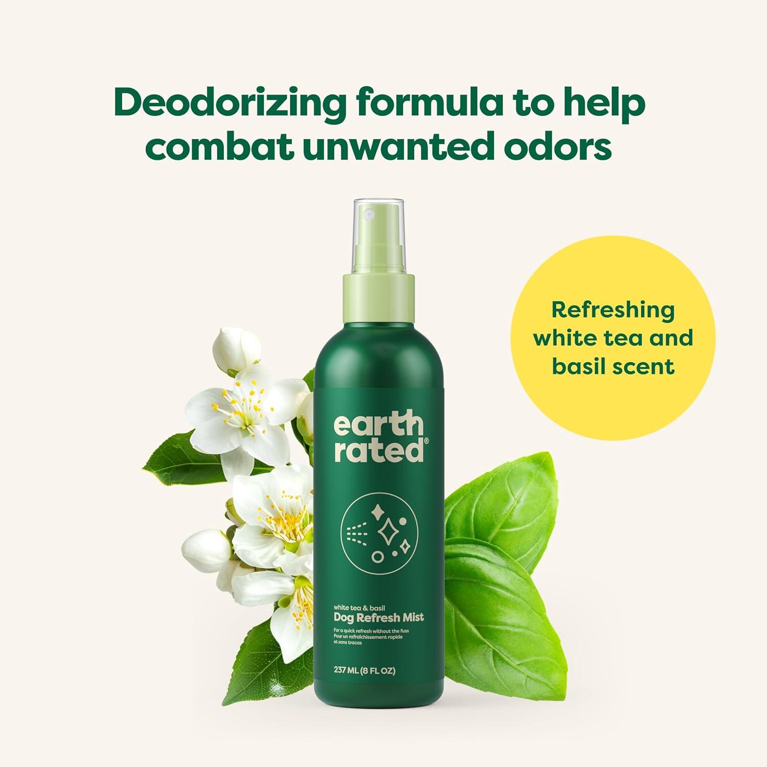 imageEarth Rated Dog Deodorizing Spray Conditioning ampamp OdorEliminating Perfume for Dogs for All Coat Types Refreshing White Tea ampamp Basil Scent 8 oz