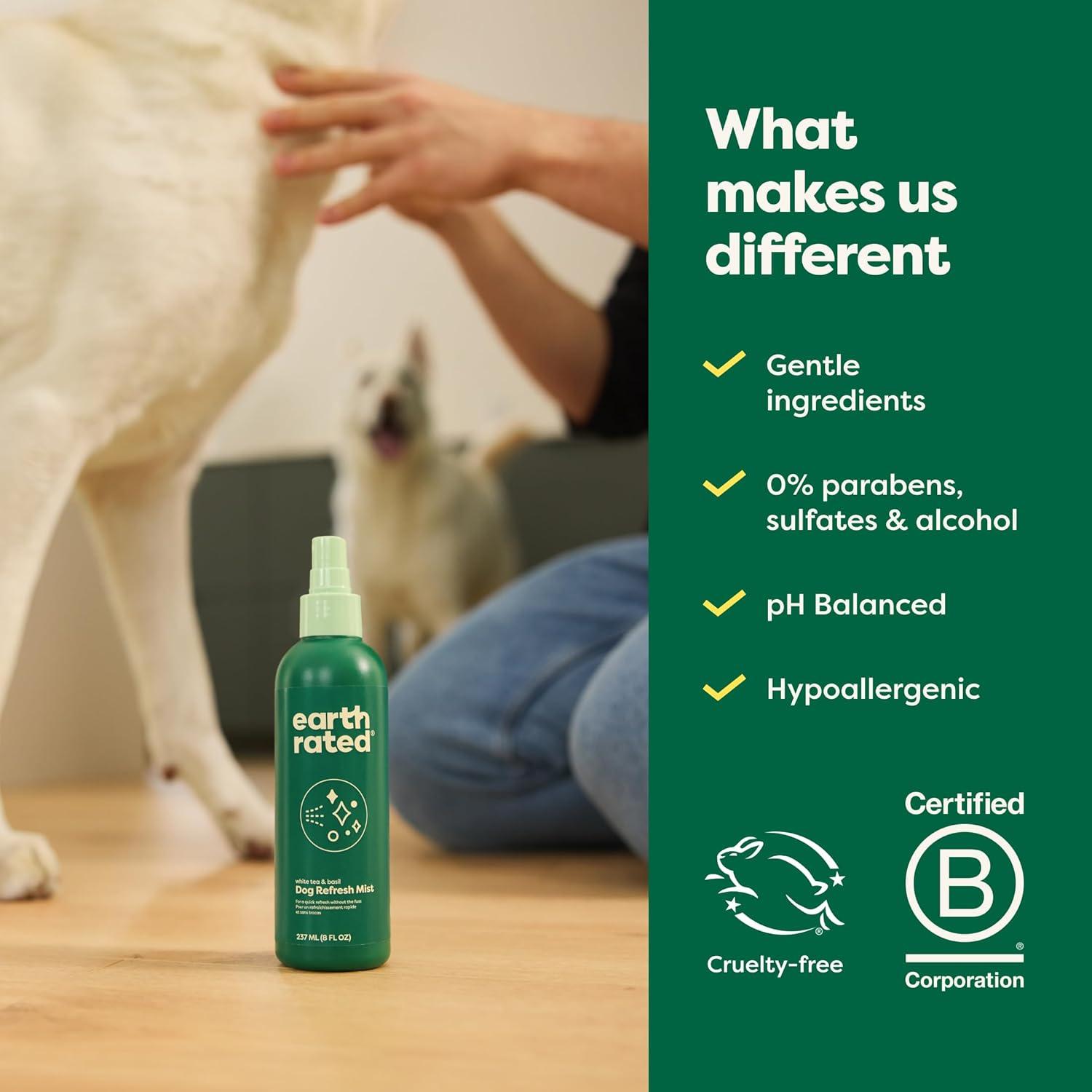imageEarth Rated Dog Deodorizing Spray Conditioning ampamp OdorEliminating Perfume for Dogs for All Coat Types Refreshing White Tea ampamp Basil Scent 8 oz