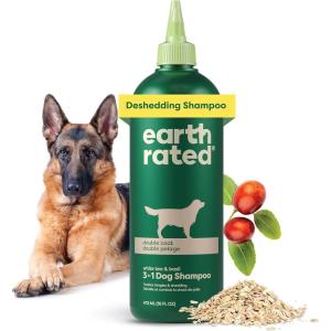 imageEarth Rated 3in1 Deshedding Dog Shampoo and Conditioner Deodorizing Oatmeal Shampoos for Dogs and Puppies Great for Smelly Pets White Tea and Basil Scent 16 ozDeshedding