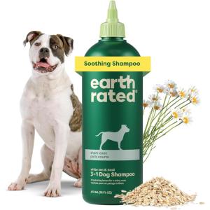 imageEarth Rated 3in1 Deshedding Dog Shampoo and Conditioner Deodorizing Oatmeal Shampoos for Dogs and Puppies Great for Smelly Pets White Tea and Basil Scent 16 ozSoothing