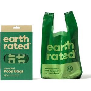 imageEarth Rated Dog Poop Bags with Handles Extra Wide Easy Tie and Guaranteed Leakproof Unscented 120 Handle Bags120 Count Pack of 1