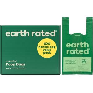 imageEarth Rated Dog Poop Bags with Handles Extra Wide Easy Tie and Guaranteed Leakproof Unscented 120 Handle Bags600 Bags