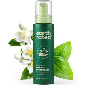 imageEarth Rated Waterless Dog Shampoo Convenient NoRinse Wash for Cleaning Conditioning ampamp Detangling for All Coat Types Refreshing White Tea and Basil Scent 7 oz